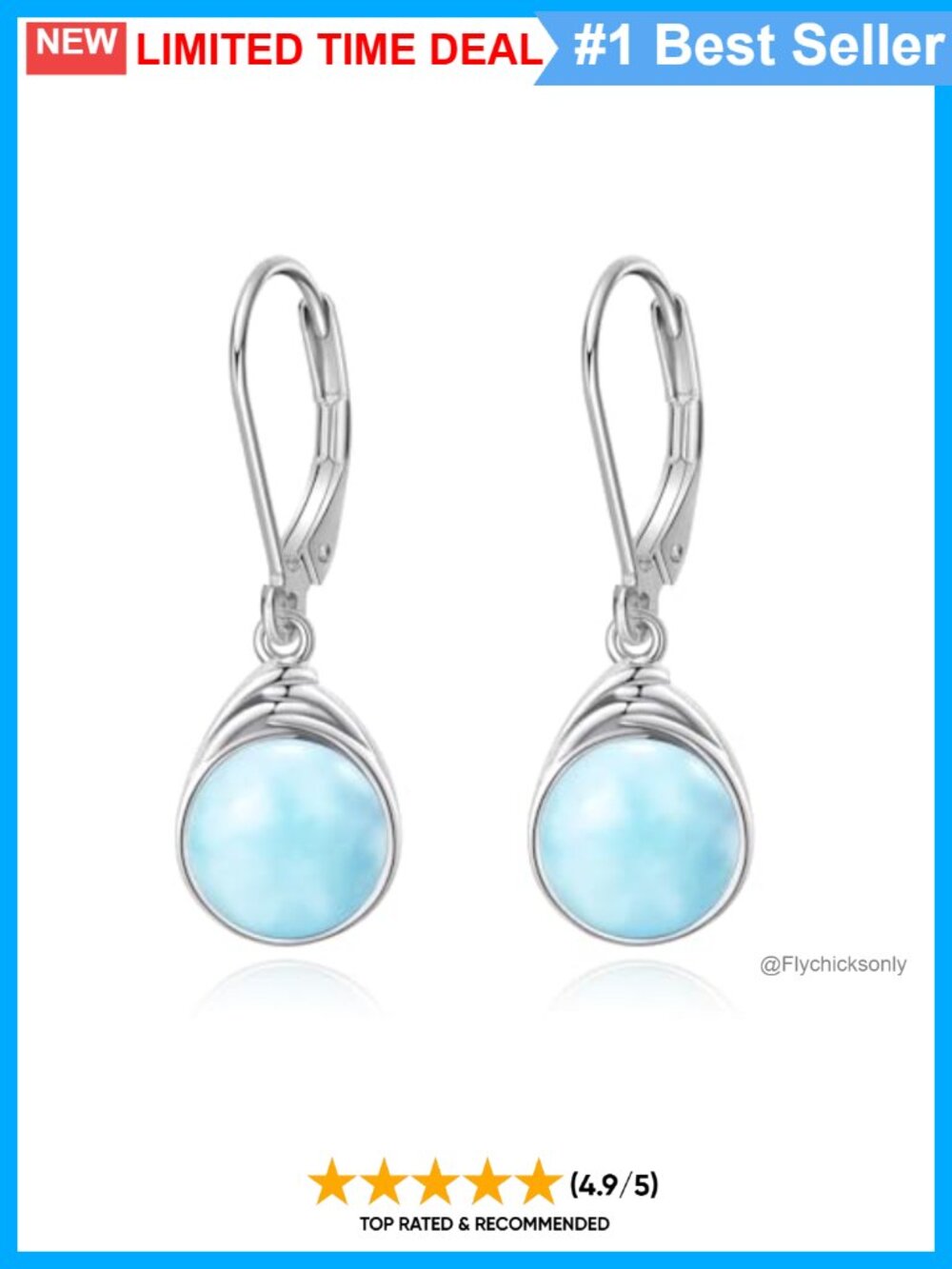 925 Sterling Silver Larimar Leverback Dangle Earrings Hypoallergenic